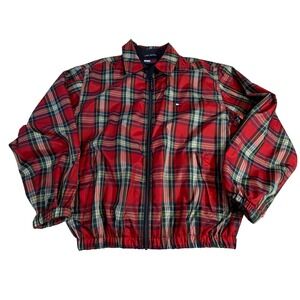 Tommy Hilfiger Plaid Jacket – L Red Harrington Full Zip Windbreaker